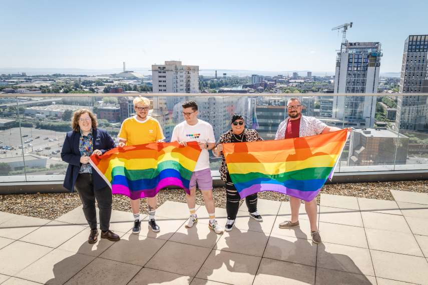 Image of Admiral staff on the roof with Pride flag