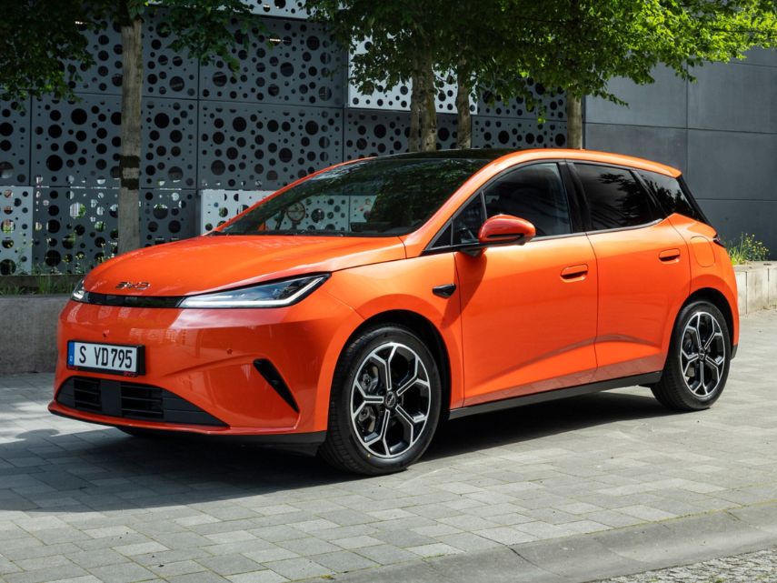 An orange BYD Dolphin G DM-i car