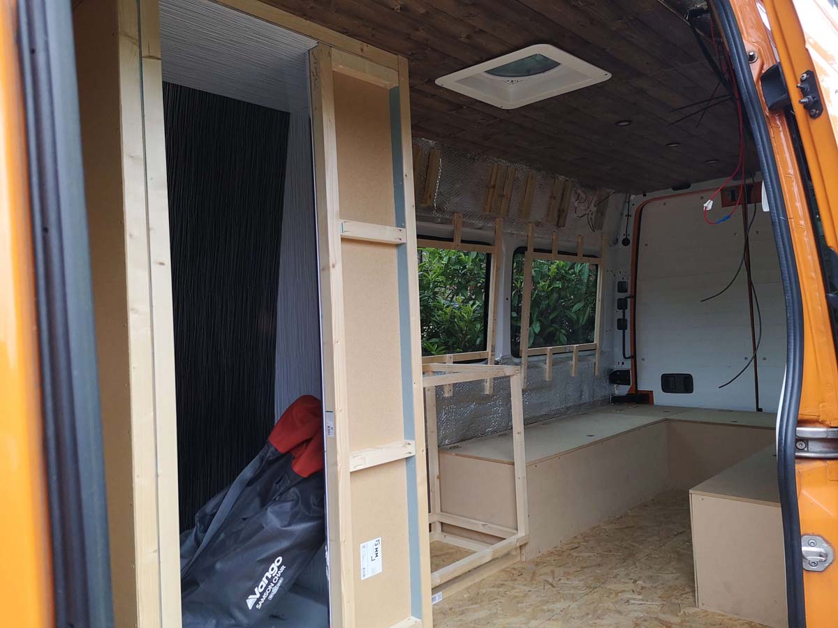 Van interior with shower room