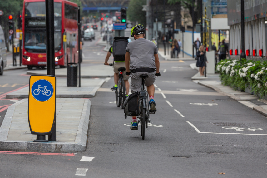 Cyclist in cycling lane