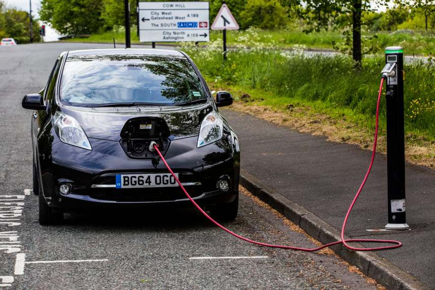A black Nissan Leaf