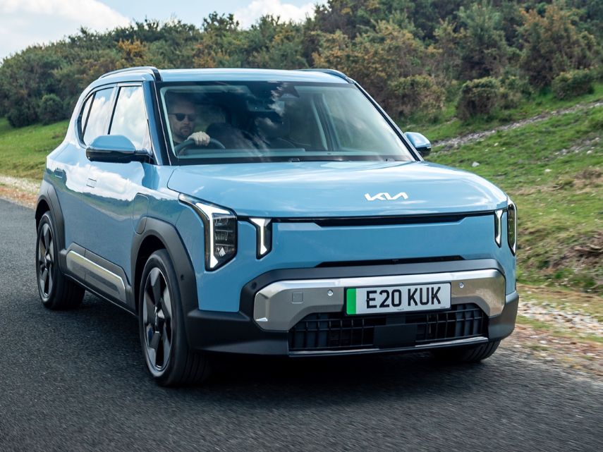 A blue Kia EV2 car