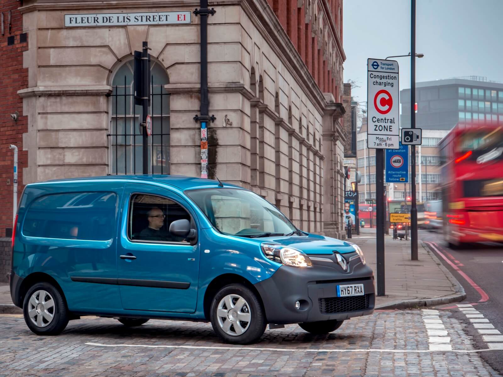 Renault Kangoo van waiting at junction in London