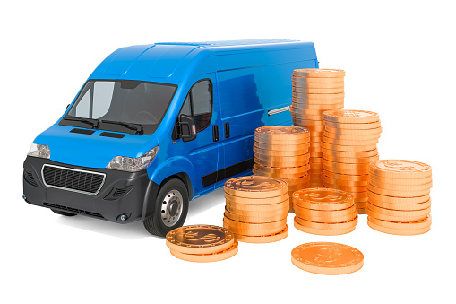 A van next to coins