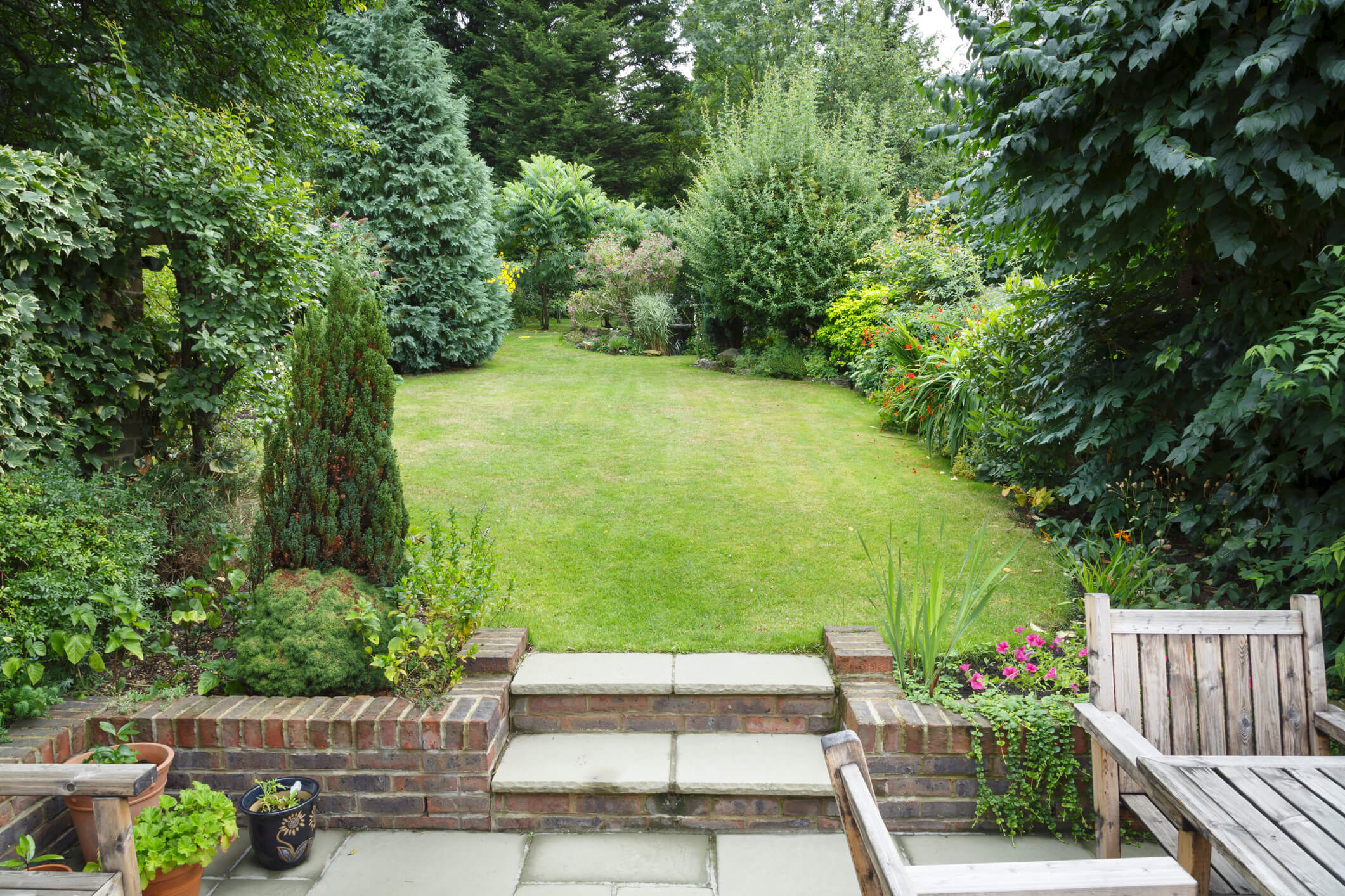 landscaped back garden with patio