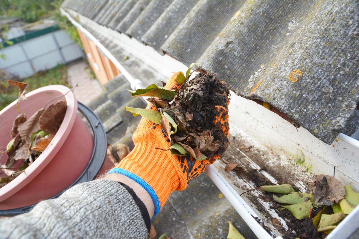 person-cleaning-leaves-from-guttering