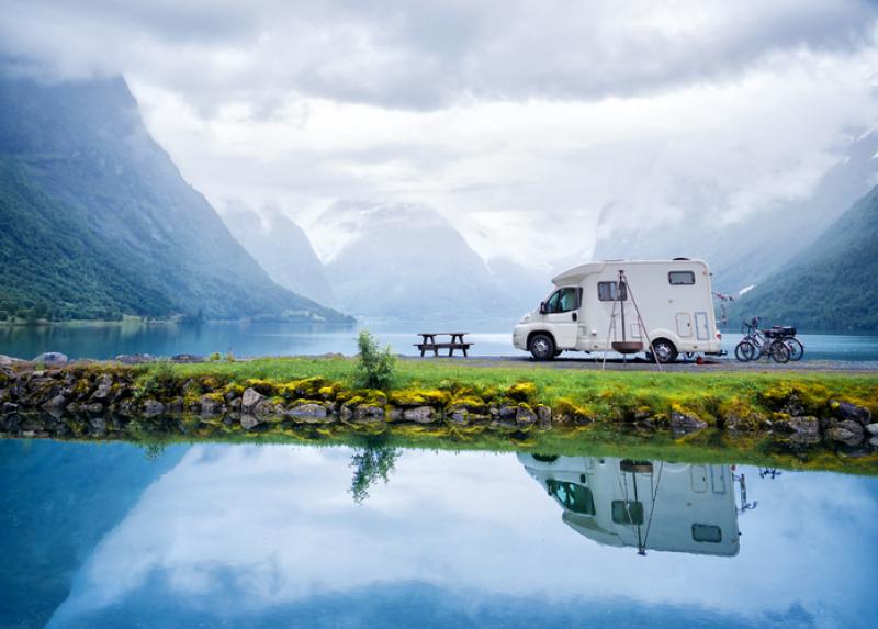 camper next to lake