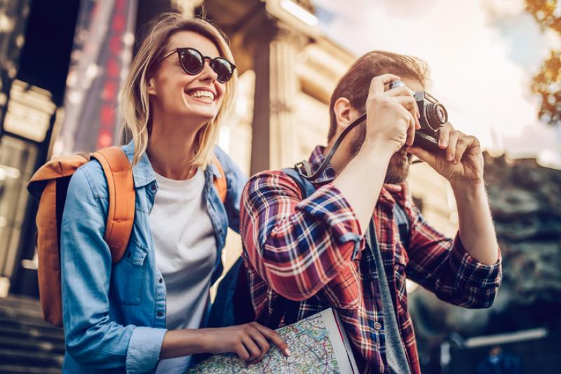 happy couple travelling