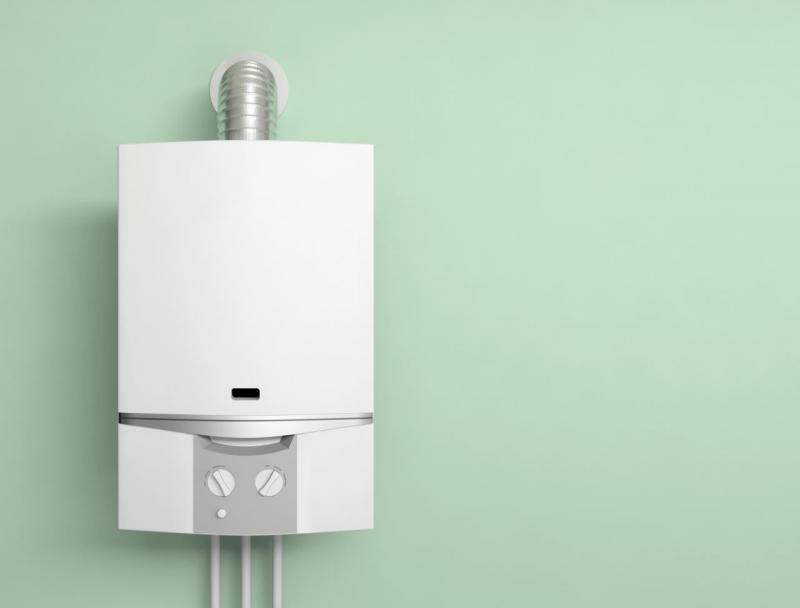 image of a modern white boiler on a green background