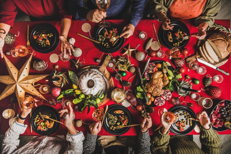 A table of Christmas food