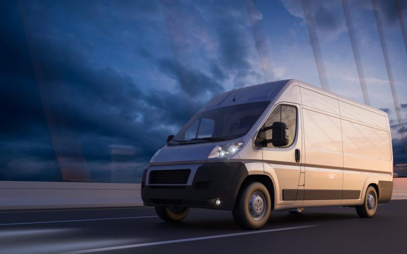 van driving along a road