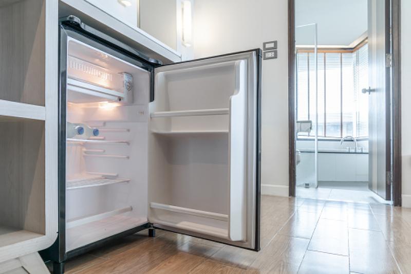 An open and defrosted freezer