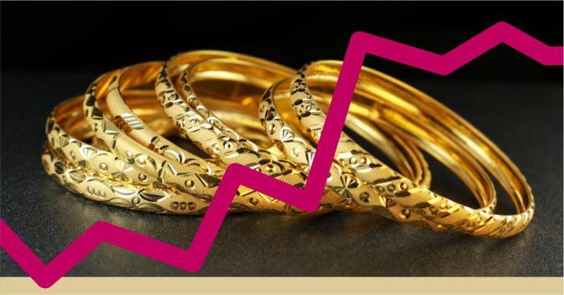 Gold rings with a chart to show increase in value