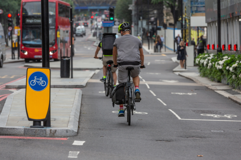 Cyclist in cycle lane