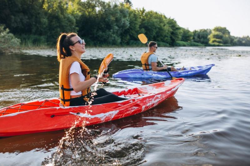 A man and woman kayaking