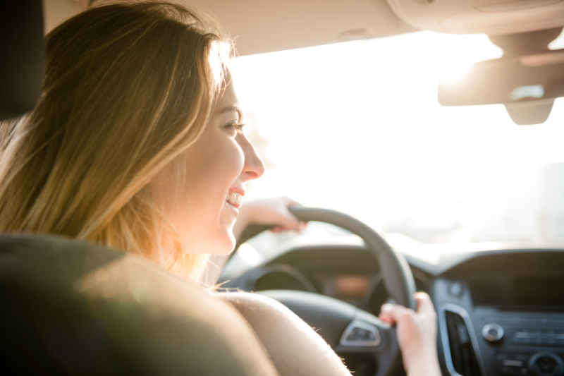 woman driving car