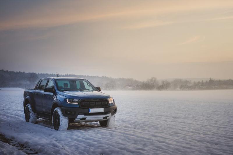 Ford Ranger pick-up truck in a snowy field