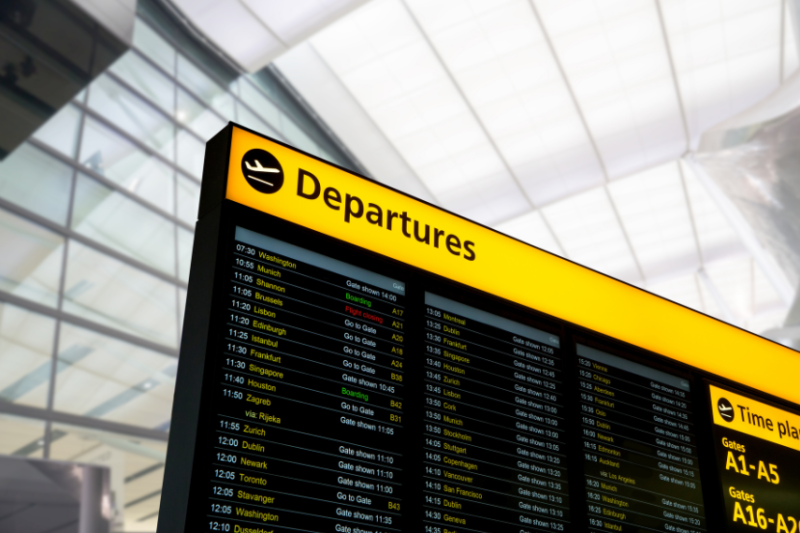 Departures board at an airport