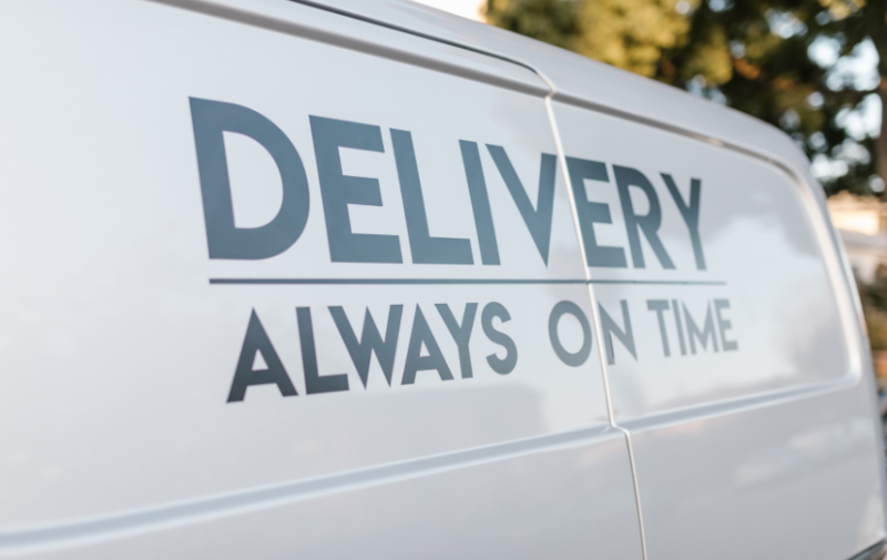 close up of van with signage