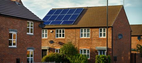 Solar photovoltaic panels on a house roof