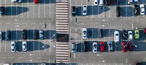 Bird's eye view of a car park 