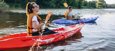 A man and woman kayaking 