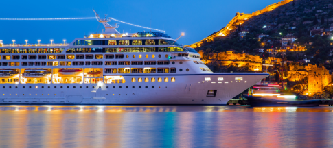 picture of docked cruise ship at nighttime