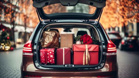Christmas shopping in the boot of a car