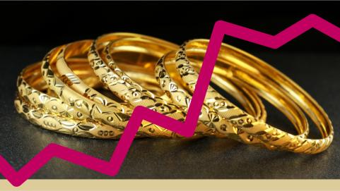 Gold rings with a chart to show increase in value
