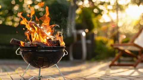 Barbecue Grill With Fire On Open Air